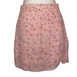 LOLA GRACE Mini Skirt with Side Zip and Lining PNK with RED & WHT Flowers SZ MED